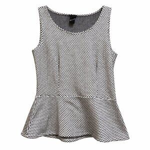 Ann Taylor Polka Dot Peplum Top Black White Parisian Chic Sleeveless Blouse S